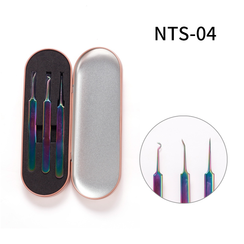 Venta caliente transfronteriza de acero inoxidable colorido pestañas postizas color titanio injertado pestañas pinzas de manicura puntiagudas de precisión