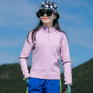 Spring and Autumn Fleece Jacket for Women, Warm Pullover Stand Collar T-Shirt, Outdoor Sports Long-Sleeve Thermal Elastic Soft Quick-Dry Fleece Jacket