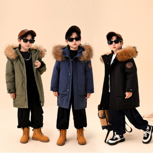 Factory Direct children's down jacket boys western style baby medium and big children Winter big fur collar thickened long coat