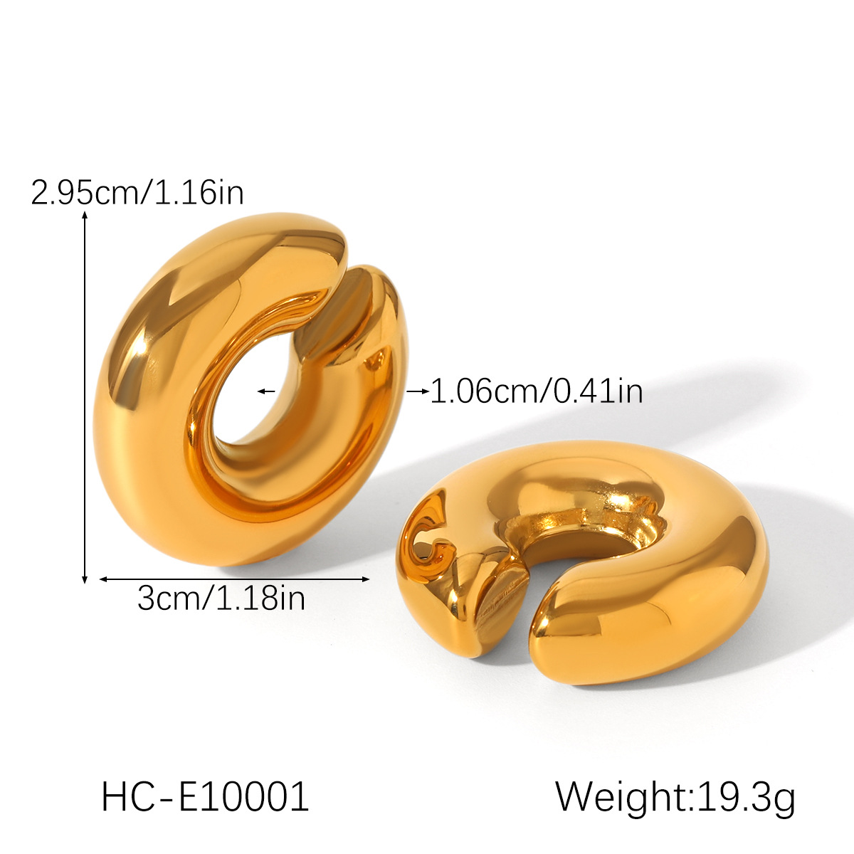 Pendientes de pinzas de oreja huecas de acero inoxidable clásico de moda europea y americana