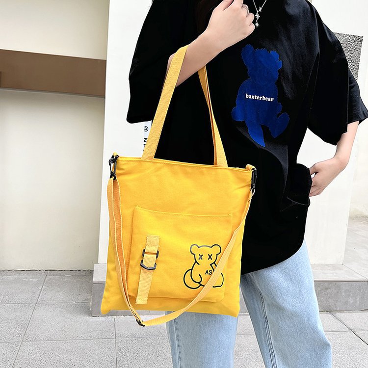 Large-capacity women's bag manufacturer in stock, fashionable Korean-style single-shoulder canvas bag, ins, high school and college students' hand-held tutorial bag details Picture