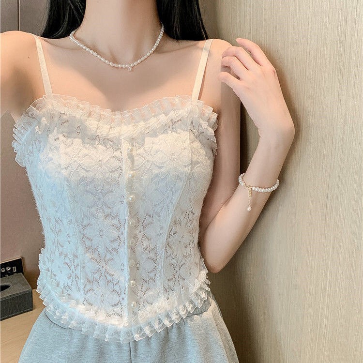 Lace beauty back strap slim outer wear tube top summer beauty back all-match top with chest pad anti-exposure trend