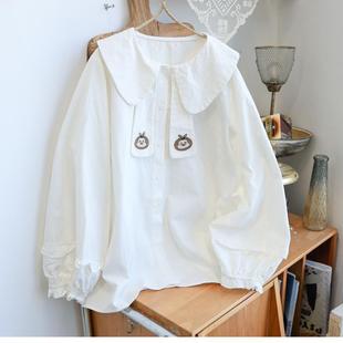 Japanese style forest girl doll collar large size 300 catty Bow long sleeve shirt for women in autumn and winter with loose bottoming shirt