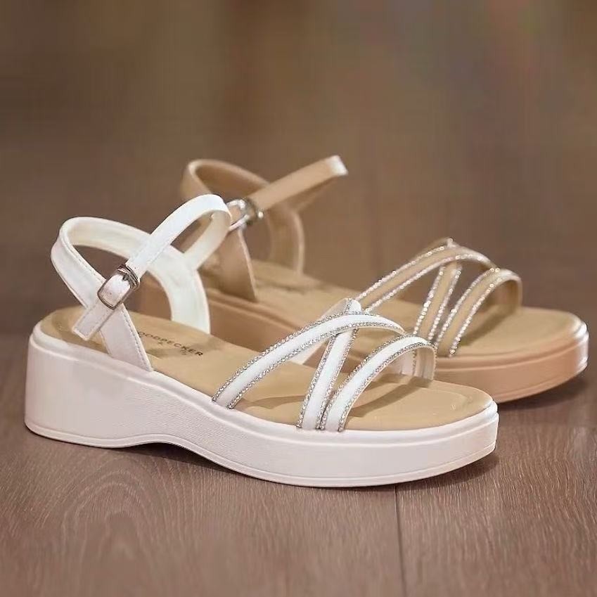 Rojo y azul, cuero suave, sandalias romanas de moda para mujeres 2026 nuevo tipo de verano para usar casuales, versátiles y antideslizantes, botón