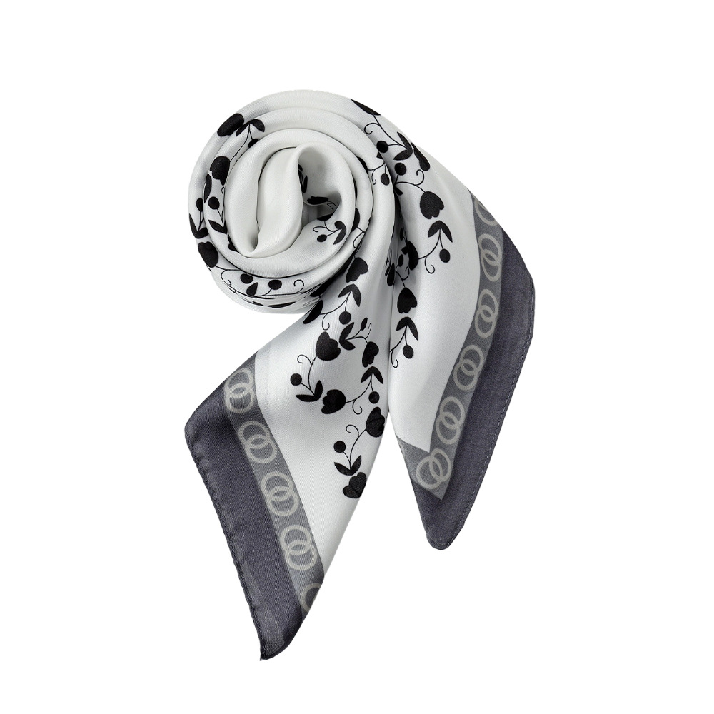 Pañuelo de seda de imitación con estampado blanco francés, chal de protección solar, bolsa de atar, bufanda cuadrada para el cabello, uso simple, flor 70, bufanda de seda