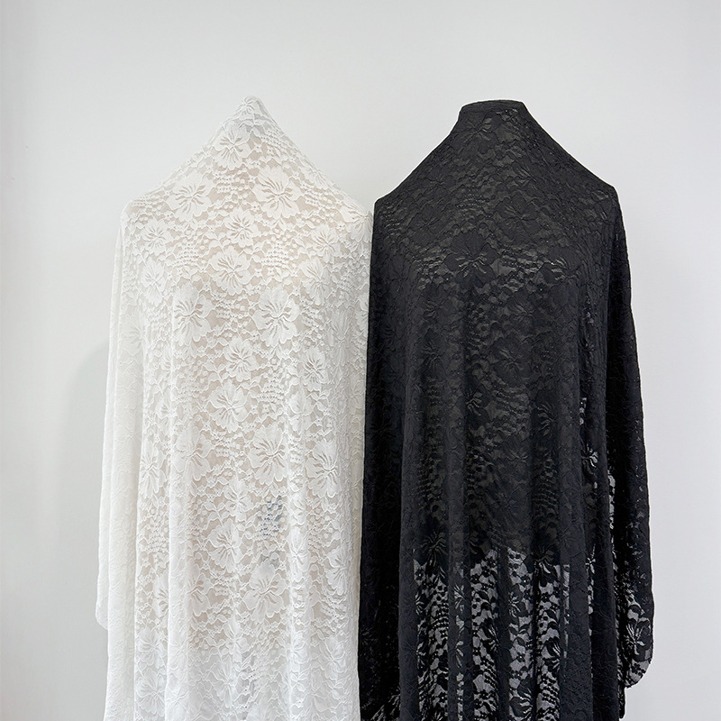Tejido de encaje elástico de amoniaco primavera-verano chaqueta de encaje hacer ropa vestido de tela larga en stock