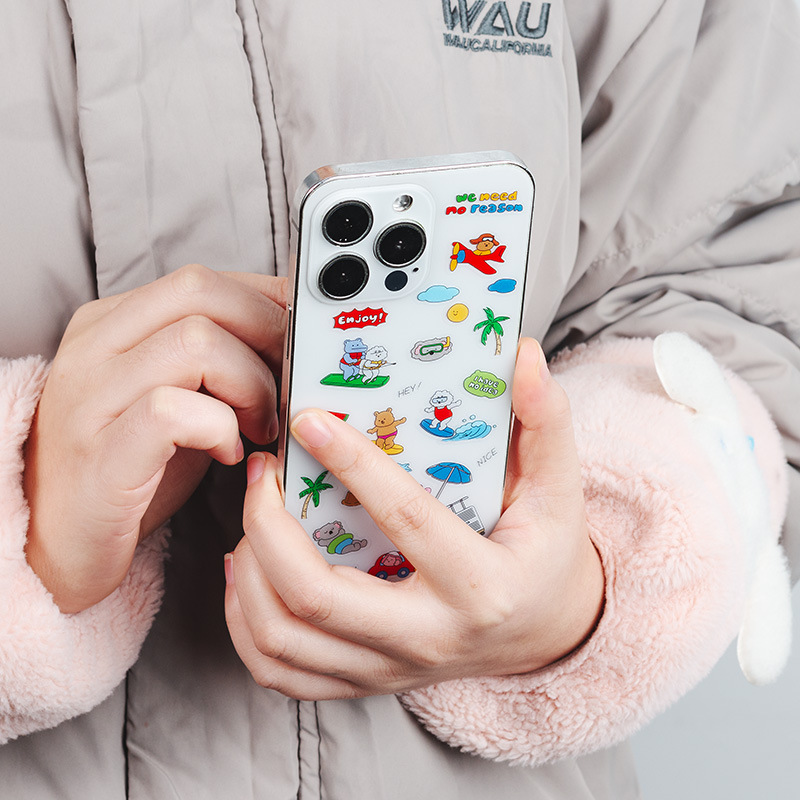 Oso feliz serie impermeable PVC Navidad pegatinas decorativas ins estilo lindo material de dibujos animados animal diario papelería pegatinas