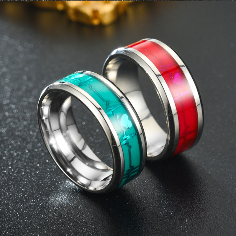 13, 6, 7 Ring Size 1 Piece Quantity Real Gold Plated 201 Stainless Steel PVD Coated Electrocardiogram Waterproof Non Tarnish Fashion Rings For Unisex