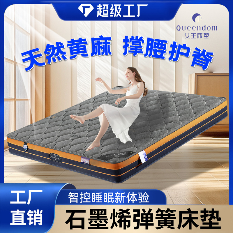 Queen Mattress for Home Use, Jute and Stainless Steel Spring Support for Spine and Waist, Suitable for Business Apartments and Hotels, Moderate Firmness