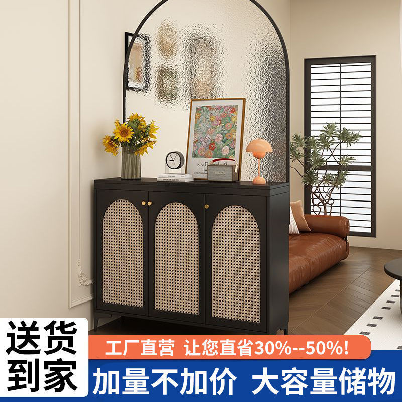 入户玄关柜鞋柜客厅藤编隔断复古屏风轻奢正对门口玻璃隔断柜|undefined