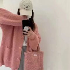 女性用ニットカーディガンジャケット春と秋の新しいルーズスリムソフトワックスのような怠惰なスタイルの長袖Vネックセーターアウタートップ