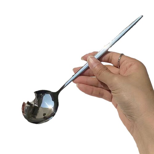Stainless steel spoon ins high-looking Portuguese household long-handled spoon Internet celebrity adult eating round-head Western food spoon