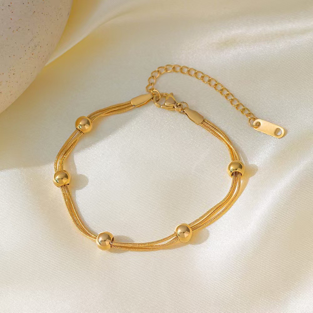 Cross-Border Stainless Steel Bracelet for Women Electroplated 18K Gold Round Bead Hand Jewelry Twist Star Chain High-End Versatile Accessible Luxury Jewelry