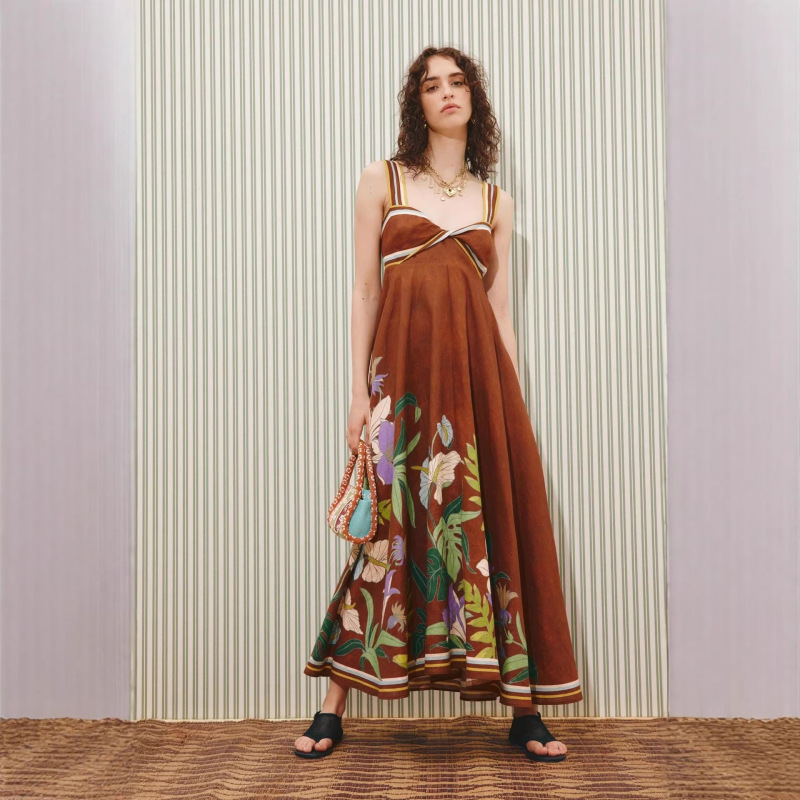 European and American Cross-Border 2026 New Style Independent Site Amazon Elegant Sexy Spaghetti Strap Printed Party Evening Dress