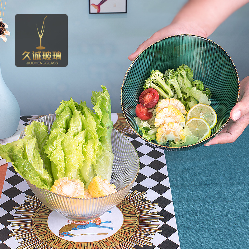 Luz de lujo cuenco de vidrio inclinado estampado vertical platino de frutas y verduras cuenco de ensalada de gran capacidad cuenco de colorante de media luna cuenco de frutas