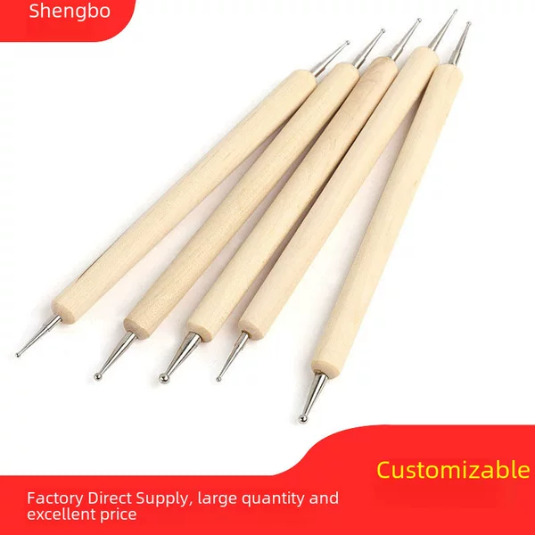 Wooden rod point drill pen wooden handle point flower pen double-headed point flower needle 5 sets indentation pen factory wholesale