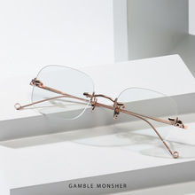 GM无框纯欲风眼镜珍妮同款超轻网红金丝素颜平光眼镜框