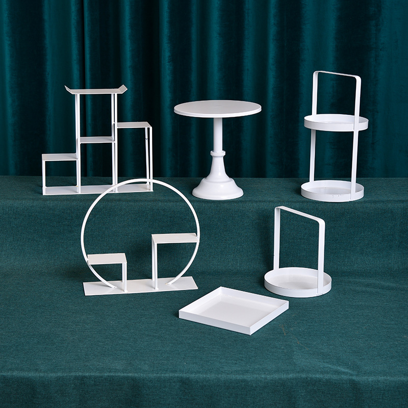 De Hierro blanco mesa de postre decoración cuadrada soporte de la torta placa macaron Chino de doble capa Buñuelo soporte de la tabla de descanso de té image 8