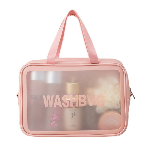 Simple portable large capacity portable travel transparent toiletry bag Pu waterproof frosted cosmetic bag cosmetics storage bag
