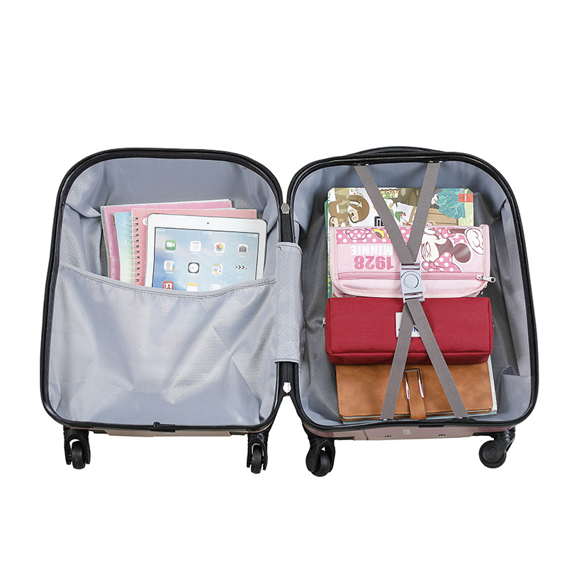 Nueva caja de la carretilla de los niños de 18 pulgadas kindergarten equipaje logotipo imprimible lindo dibujos animados universal rueda maleta