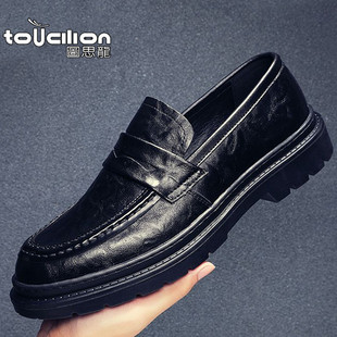 Leather Shoes for Men in Autumn, Versatile, Soft Leather, Breathable, British Business Formal Wear, Casual Lazy Retro Loafers, Trendy