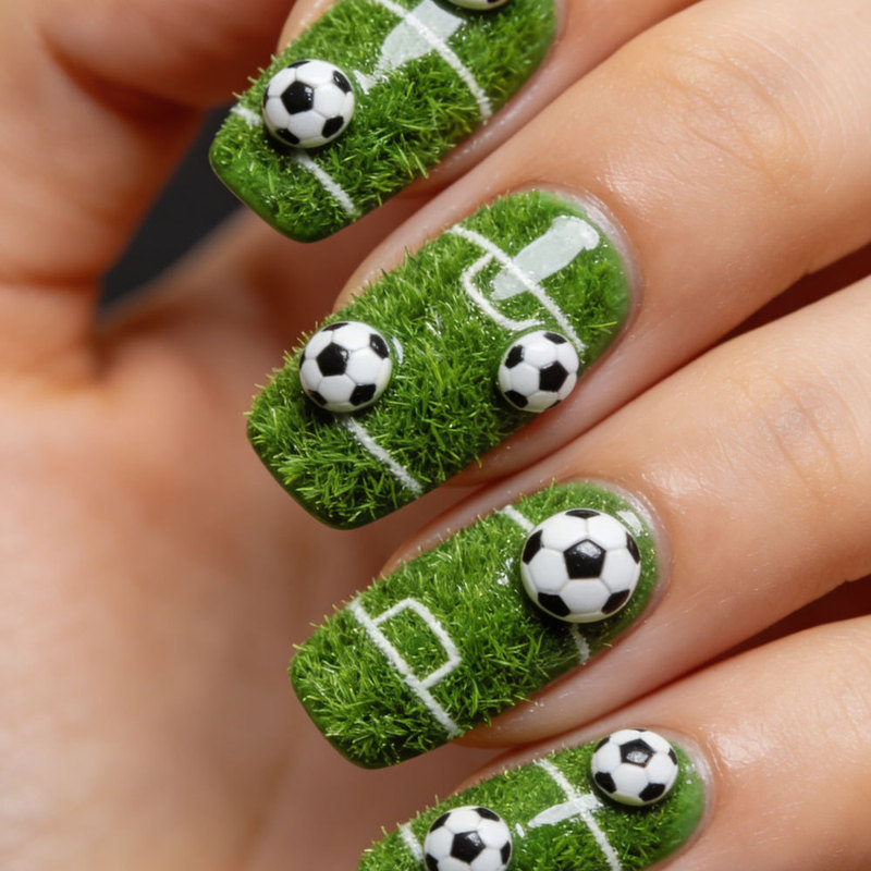 World Cup Football Nail Art Green Lawn Football Field Mini Football Nail Stickers Fan Style Fake Nails