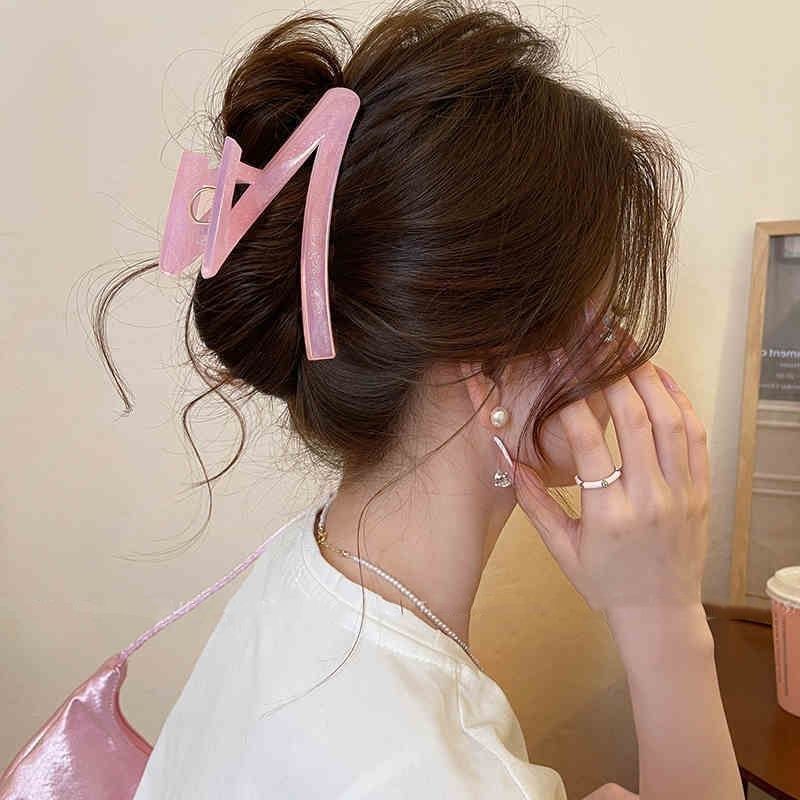 Pinzas para el cabello coreanas exquisitas y de alta gama para mujer, versátiles para peinados recogidos en la parte posterior de la cabeza, pinzas de tiburón, tamaño extragrande para cabello grueso, pinzas de garra, horquillas.