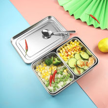 食品级304不锈钢餐盘大容量分格加深饭盒方形带盖带饭便当盒加热