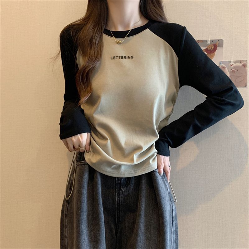 Plus Size Women's Long-Sleeved T-Shirt 2026 Spring and Autumn Loose Slimming Casual Versatile Design Niche Drawstring Top