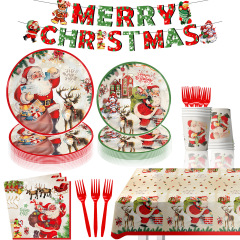 クリスマスパーティーのテーマ装飾配置旗風船サイズの食器パーティー用品使い捨て紙皿