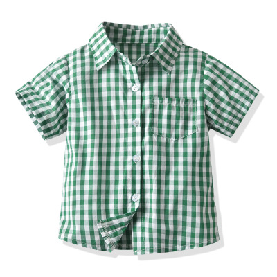 Boy leisure time lattice Short sleeved shirt Europe and America Short sleeved lattice Lapel shirt goods in stock Children's clothing