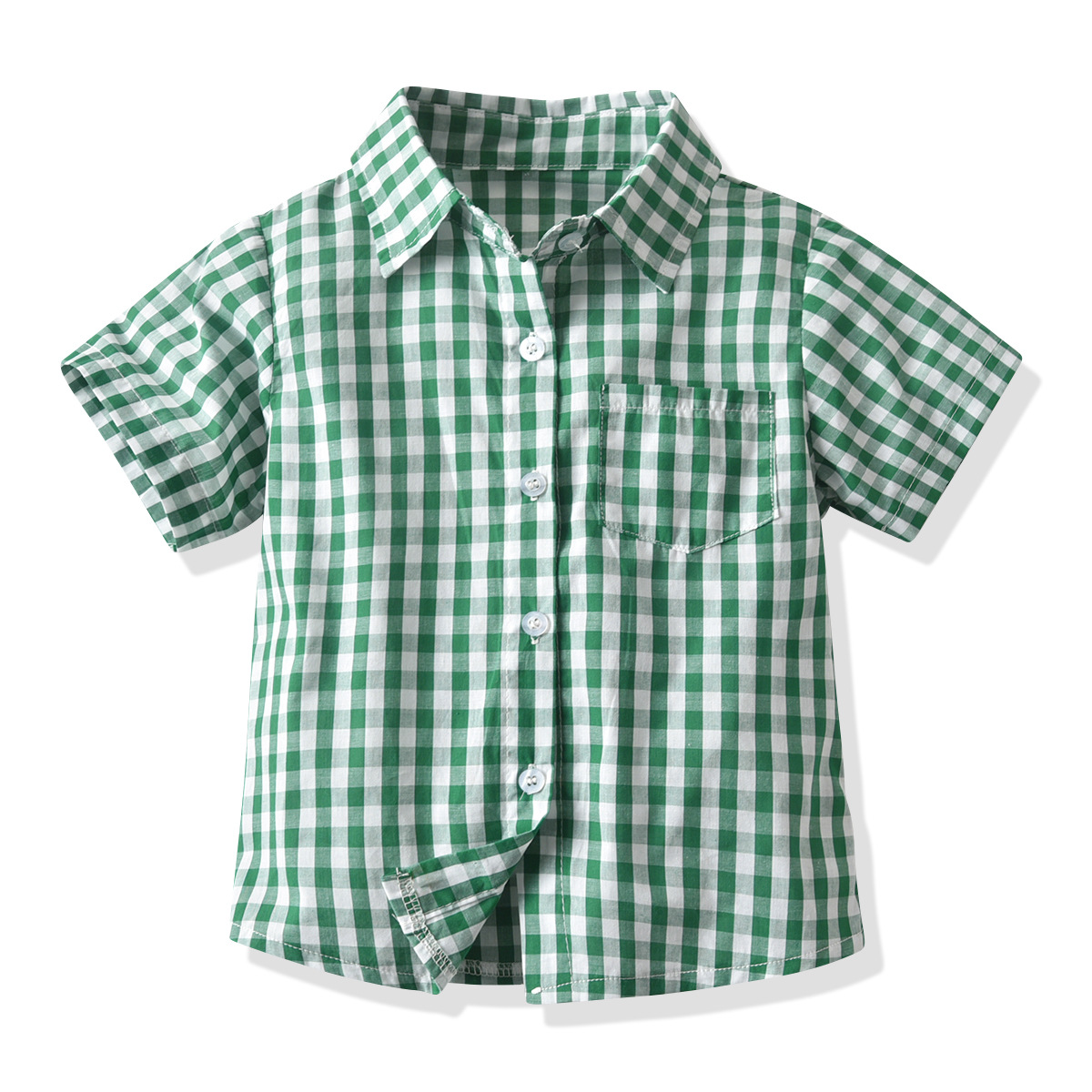 Boy leisure time lattice Short sleeved shirt Europe and America Short sleeved lattice Lapel shirt goods in stock Children's clothing