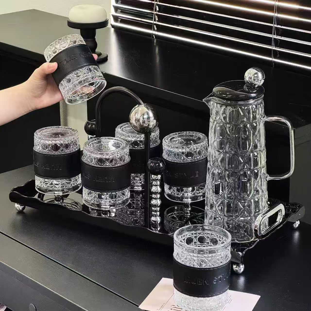 Luxurious Water Cup Set, Glass Drinking Cups, High Aesthetic Tea Cup Storage Set, Minimalist Creative Cup Holder