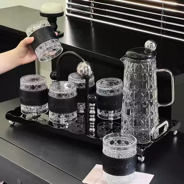 Luxurious Water Cup Set, Glass Drinking Cups, High Aesthetic Tea Cup Storage Set, Minimalist Creative Cup Holder