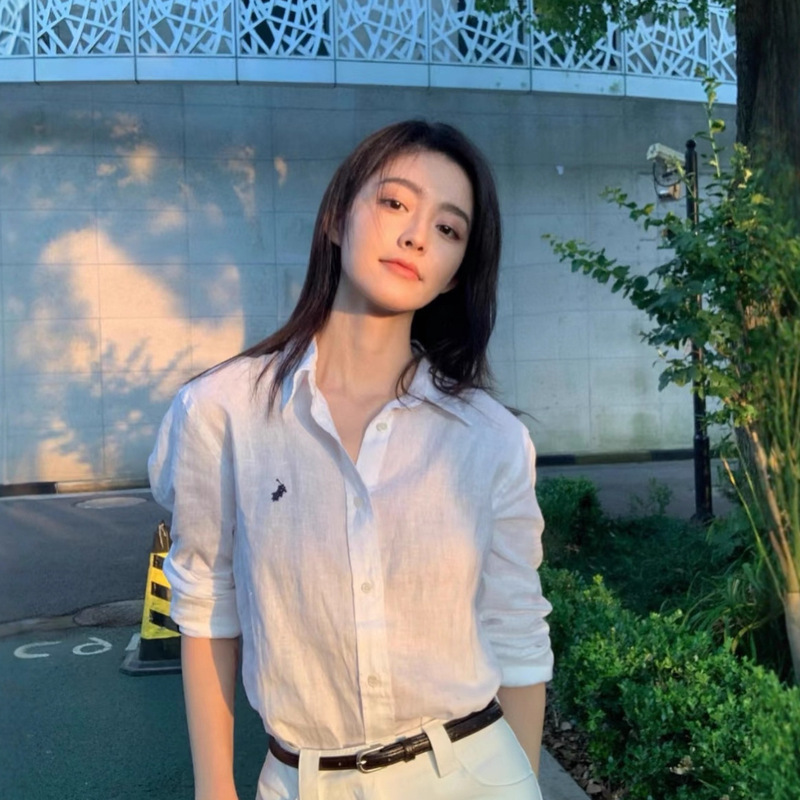 In-Stock Rl Ralph Lauren Embroidered Vintage Linen Casual Shirt Button-Up Polo Collar Versatile Long Sleeve