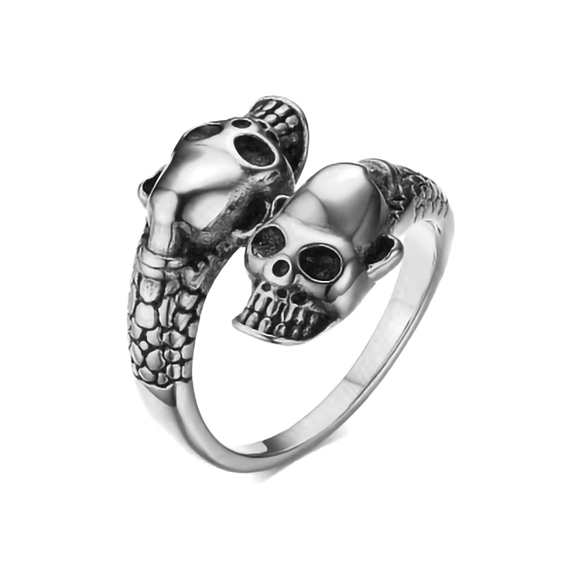 2026 European and American Jewelry Wholesale Open Skull Cast Ring Men's Ring Hand Accessory Snake Head Ornament