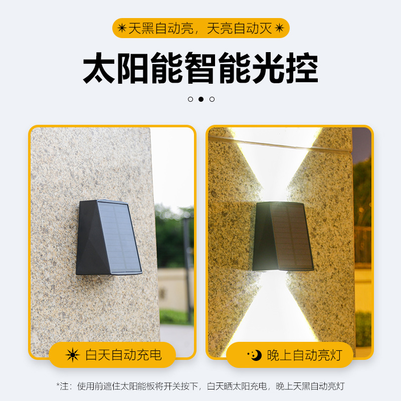 太陽能洗牆燈戶外防水大門壁燈圍牆上下發光庭院燈花園別墅外牆燈