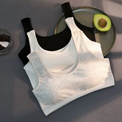 內衣女純棉發育期中學生少女裹胸運動防震顯小胸U型抹胸背心文胸