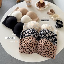 CalniKean0618双前扣力挺粘粘杯性感豹纹内衣小胸聚拢无肩带文胸