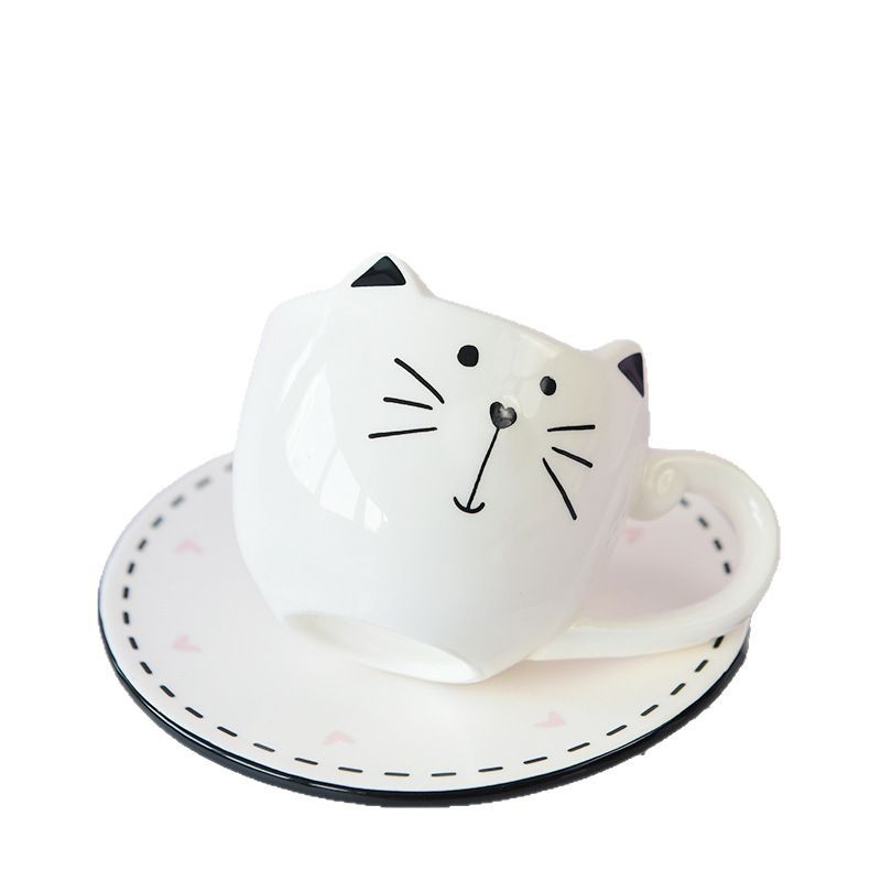 Tazas de café de orejas de gato, platos de cerámica, serie de cubiertos de cerámica, cafetería, club, fábrica, venta directa de un producto
