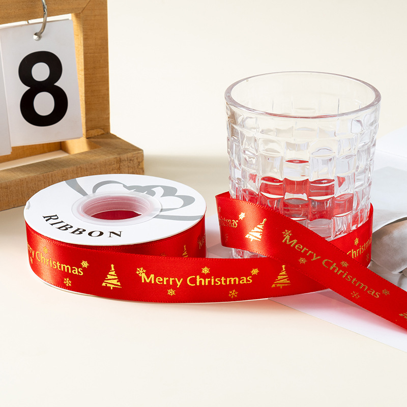 2.5cm poliéster con estampado regalos de Navidad regalo caja de regalo embalaje cinta decoración de Navidad cinta DIY
