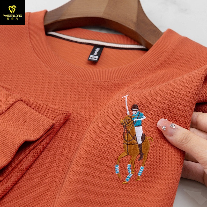 Autumn/Winter Thick Paul Waffle Sweater Men's Embroidery Loose Hatless Men's Round Neck T-shirt Underlay_viptrois.com