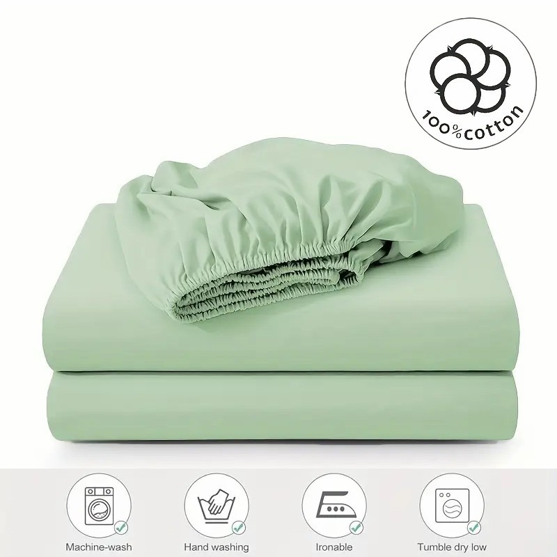 Pure Cotton Fitted Sheet Solid Colour Luxury Mattress Cover_voghion.com