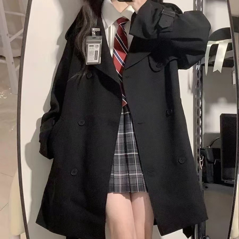 風衣の長いタイプの小さい背の女性の朝の新型の英倫の新商品の風の中で韓系のコートの2層の薄い金の春秋のコート|undefined