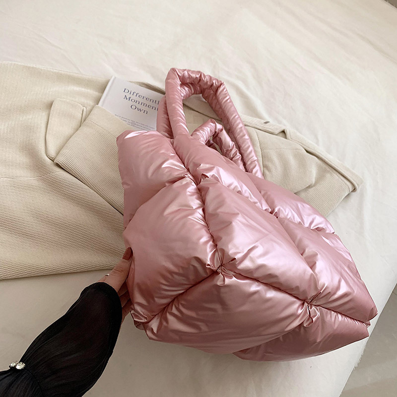 Down Bag Women Fashion Large Capacity Tote Bag High grade Shiny Handbag Simple Checkered Cotton Bag Shoulder Bag_voghion.com