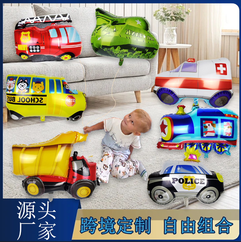 Tren globo niños fiesta decoración policía coche tanque camión bomberos autobús escolar ingeniería vehículo placa de aluminio globo al por mayor