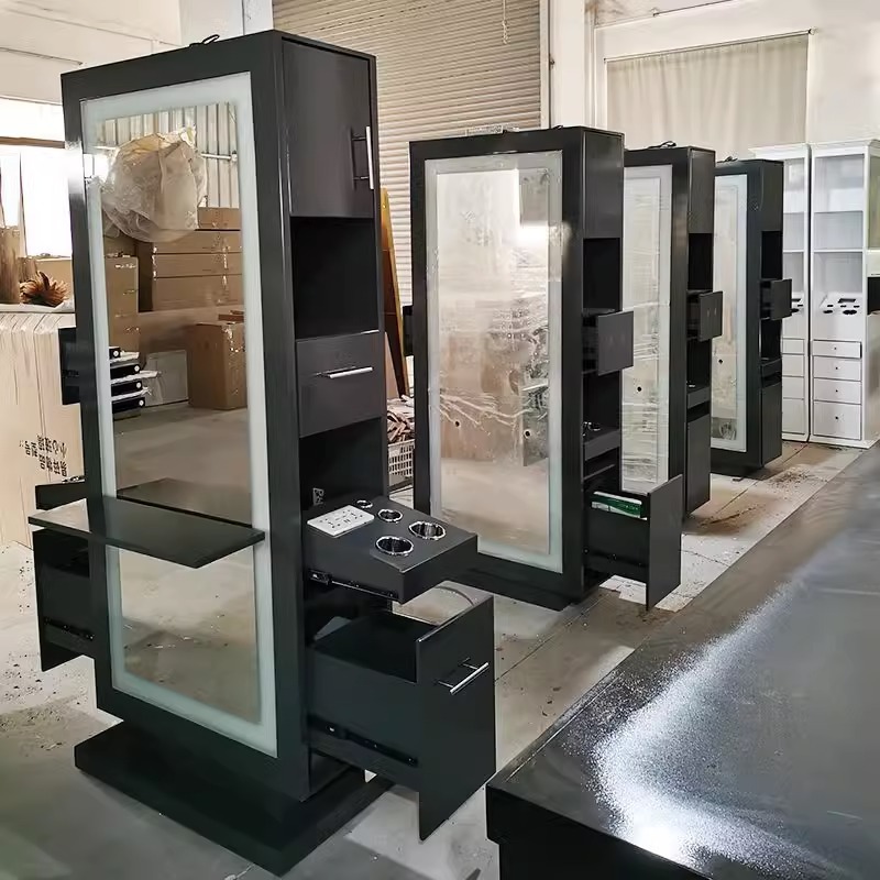 Fabricantes de comercio exterior barbería espejo gabinete de escritorio de doble cara espejo de peluquería especial lámpara de maquillaje