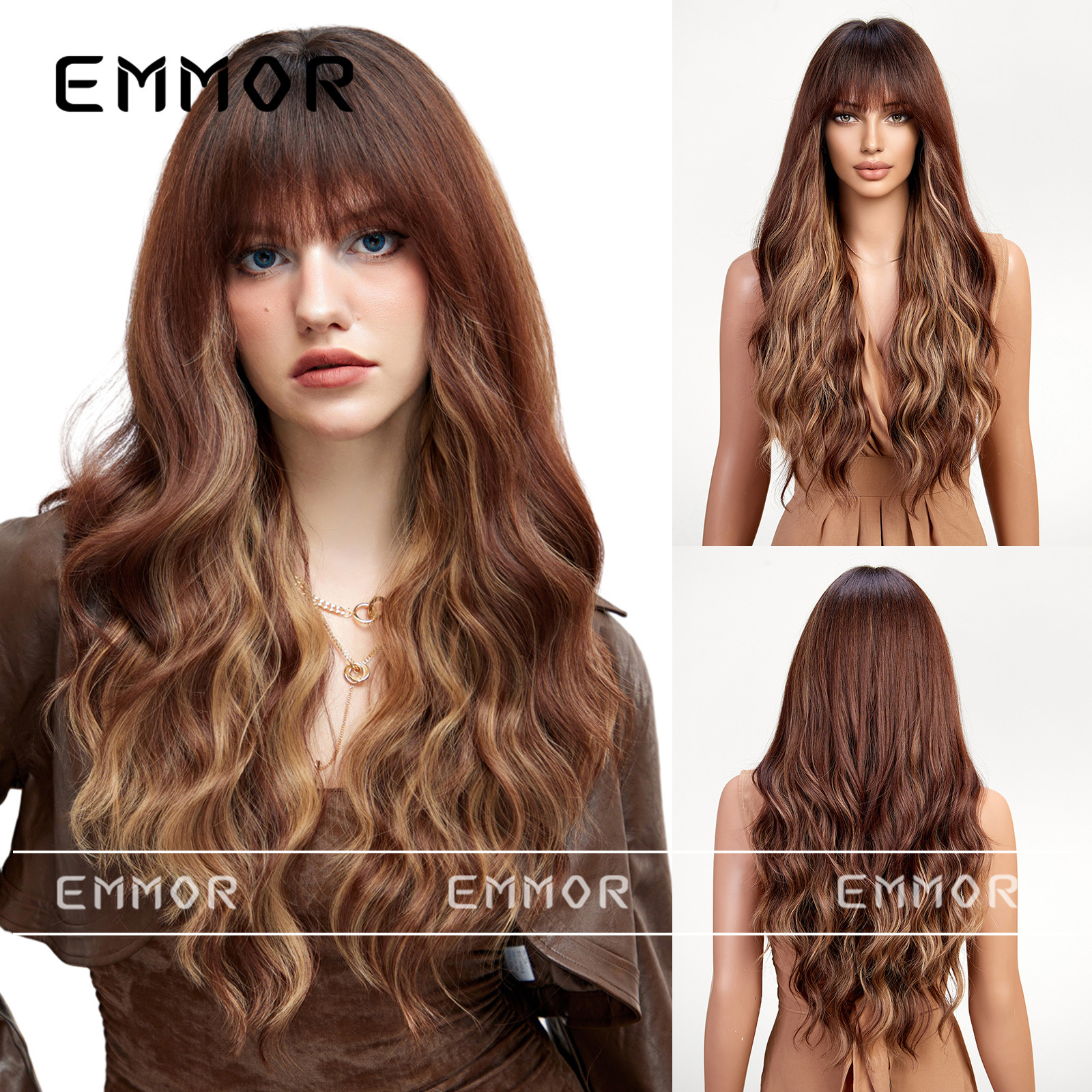 Marrón dorado teñido Rosa dibujos animados aire Bangs onda rizado Pelo Largo elegante mullido perezoso peluca cabeza completa forma