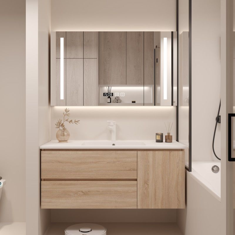 Simple de cerámica integrado cuenca Luz de lujo inteligente espejo gabinete lavabo cuarto de baño mesa de lavado traje