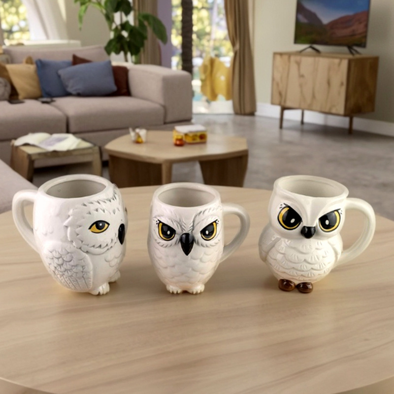 Taza transfronteriza de búho de Harry Potter, taza de café de cerámica con búho estéreo 3D, taza de oficina creativa